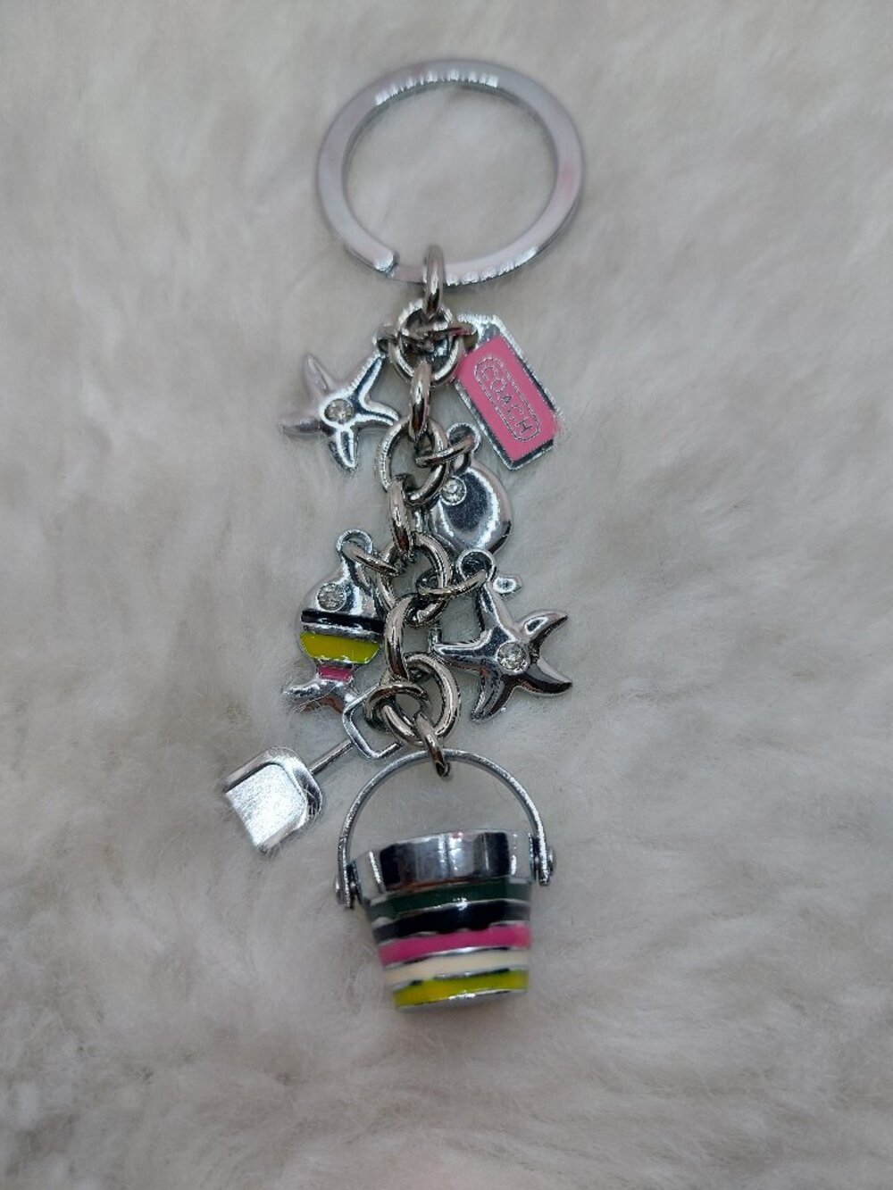 COACH Legacy Pave Beach Fish Starfish Bucket Keychain Fob Purse Charm